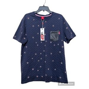 BiBi Sama Navy Men's Leather Pocket Short Sleeve Shirt Anime Japanese NWT - XL